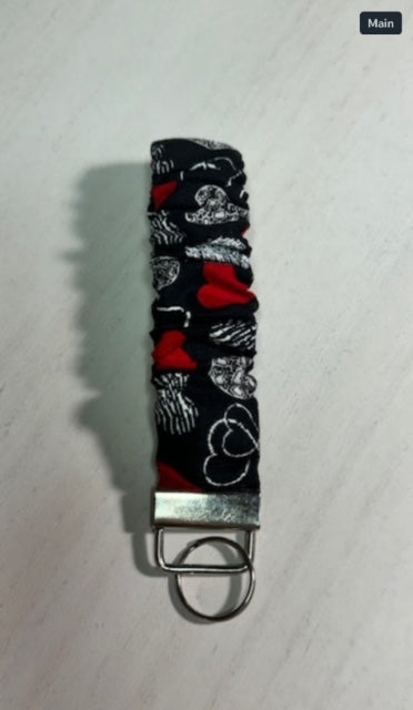 Red Hearts Scrunchie Wristlet Keychain