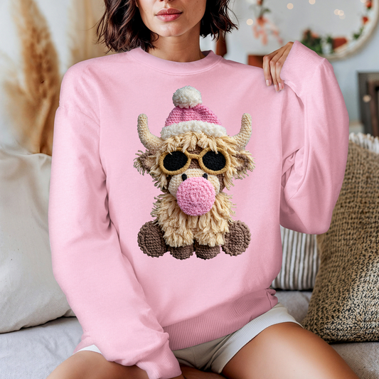 Bubble Gum Cow Crewneck Sweater
