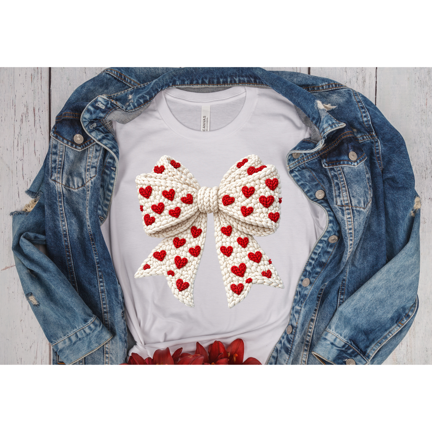White Bow with Hearts
