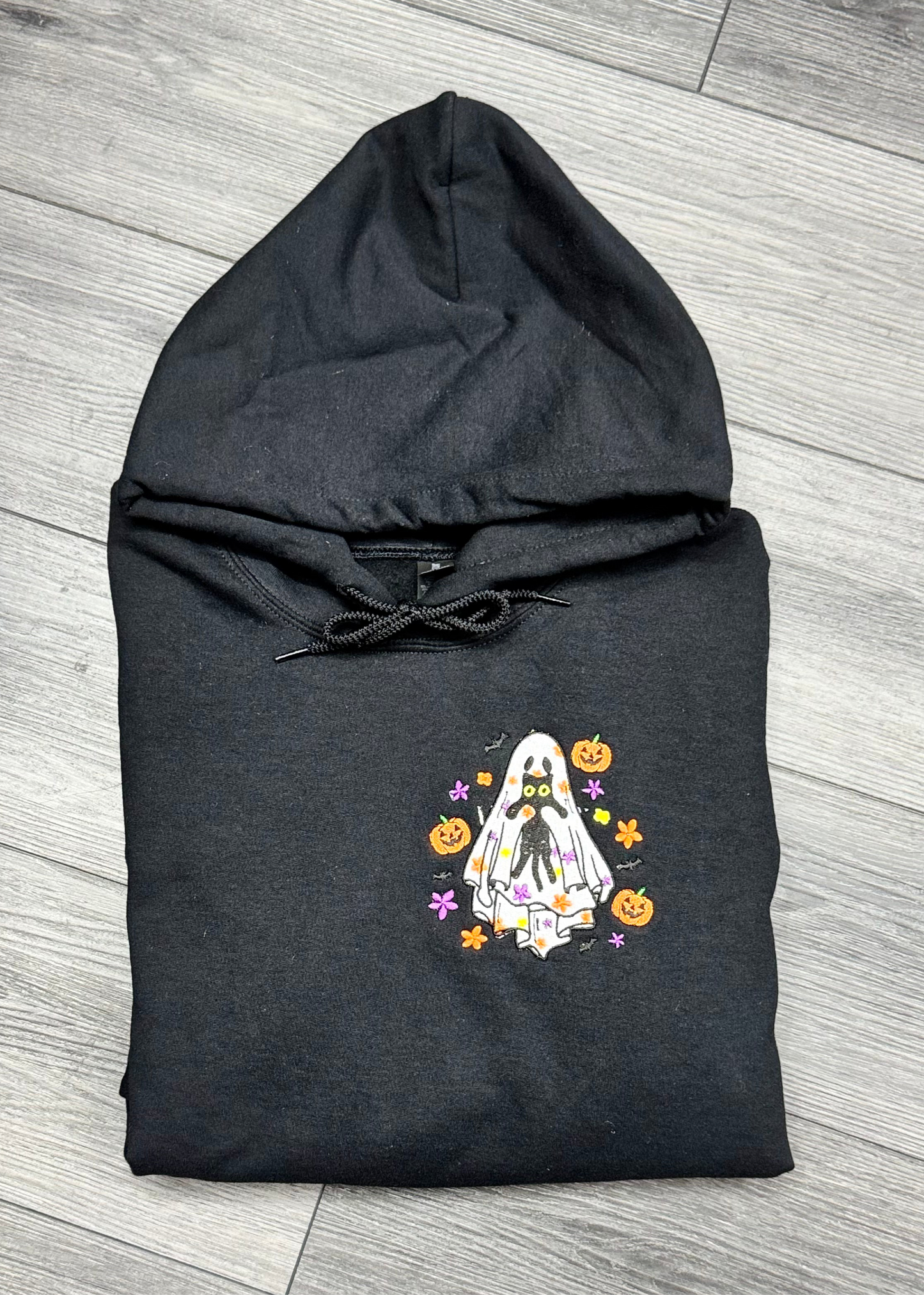 Ghost & Cat Embroidered Hoodie Sweater