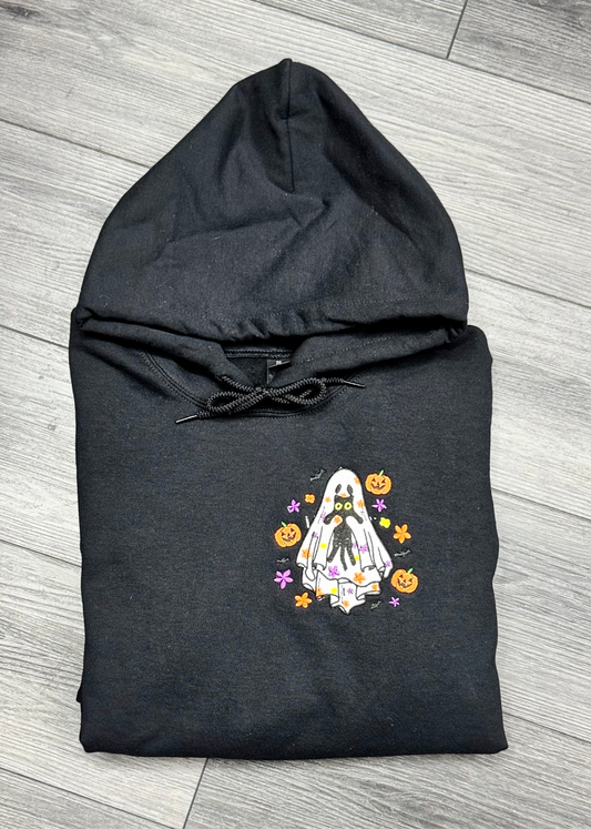Ghost & Cat Embroidered Hoodie Sweater