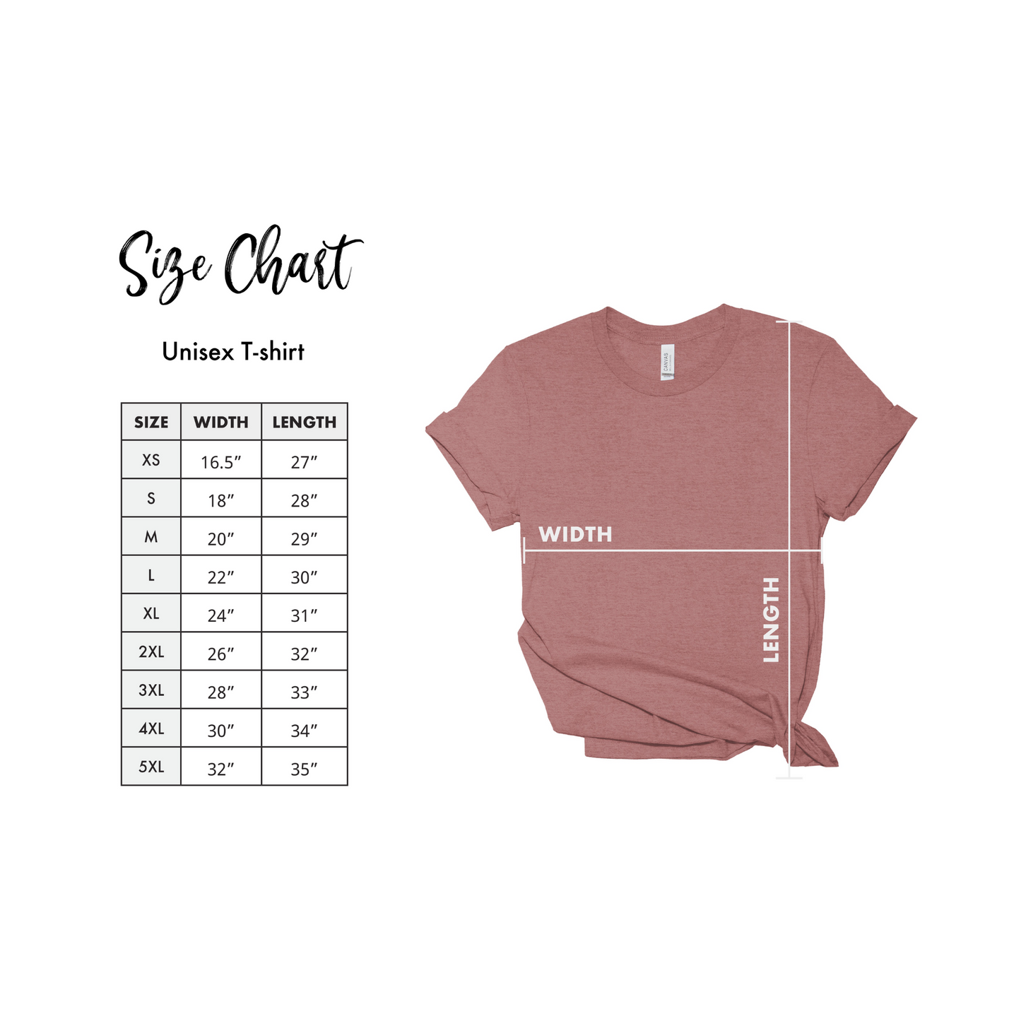 Bella Canvas Sizing Chart