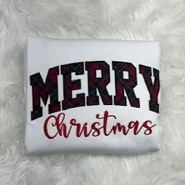 Embroidered Applique Plaid Crewneck