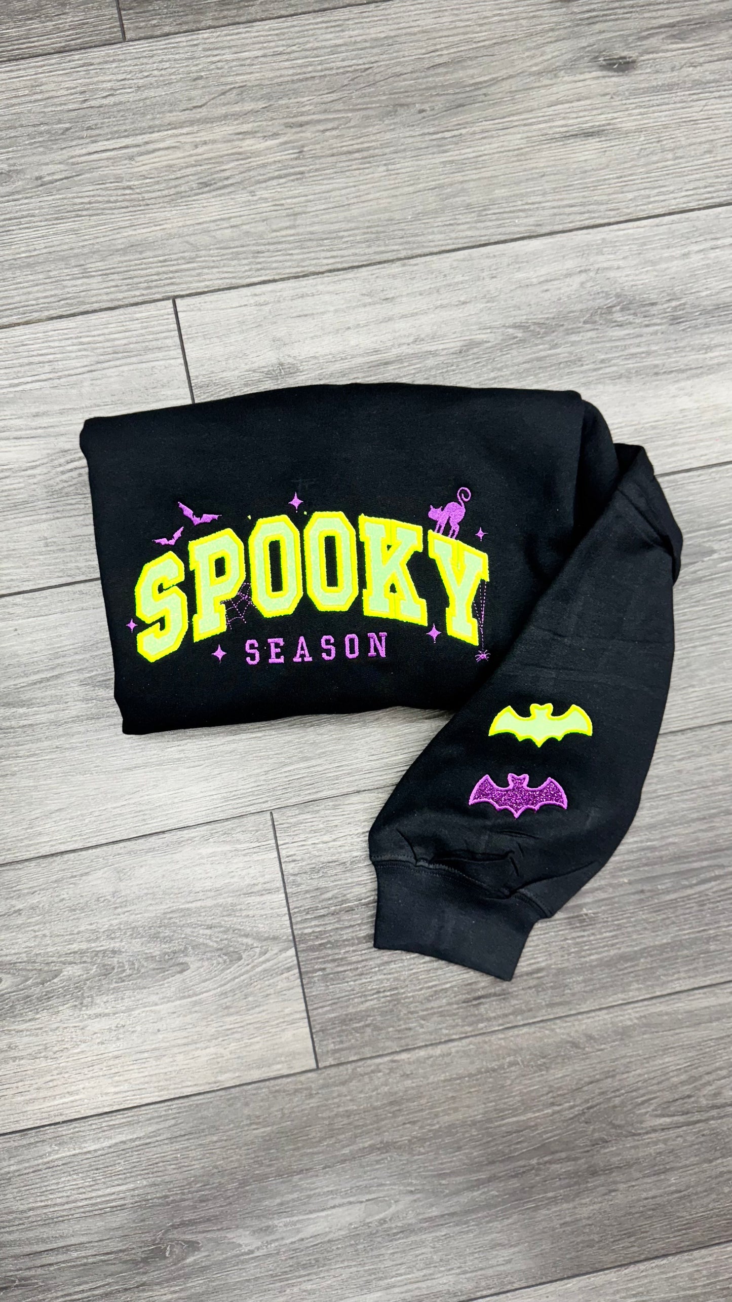 Spooky Season Glitter Embroidery Applique Crewneck Sweater