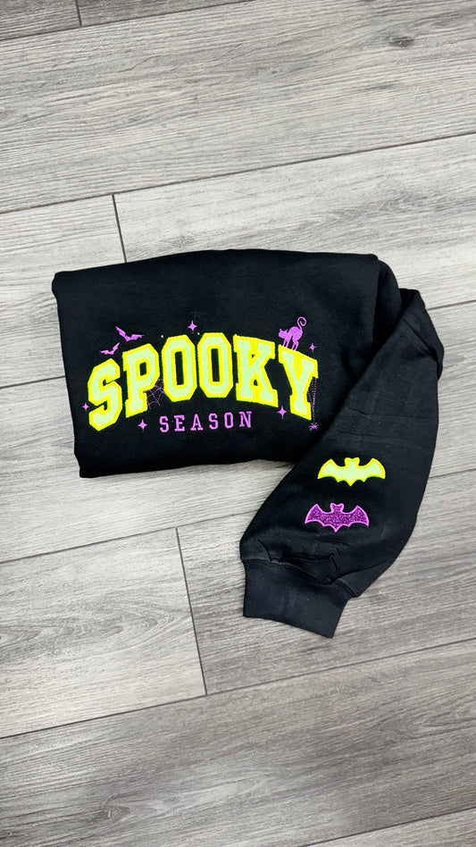 Spooky Season Glitter Embroidery Applique Crewneck Sweater